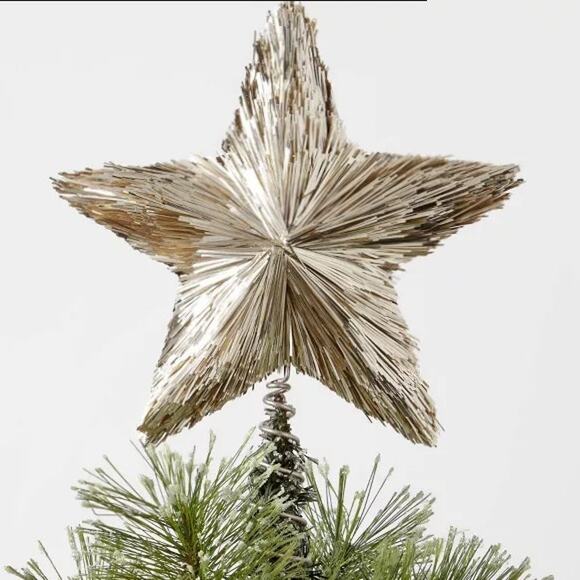 Champagne Textured 5-Point Tinsel Star Tree Topper 11" Layered Holiday Decor - Picture 1 of 10